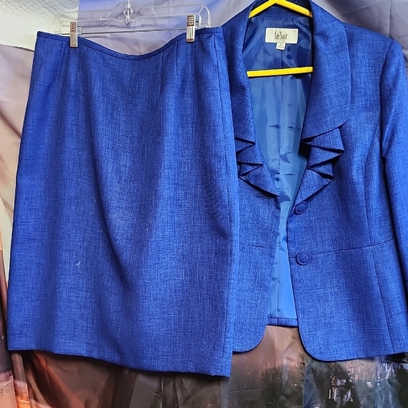 Le Suit Royal Blue Blazer and Skirt Set - Picture 1 of 5